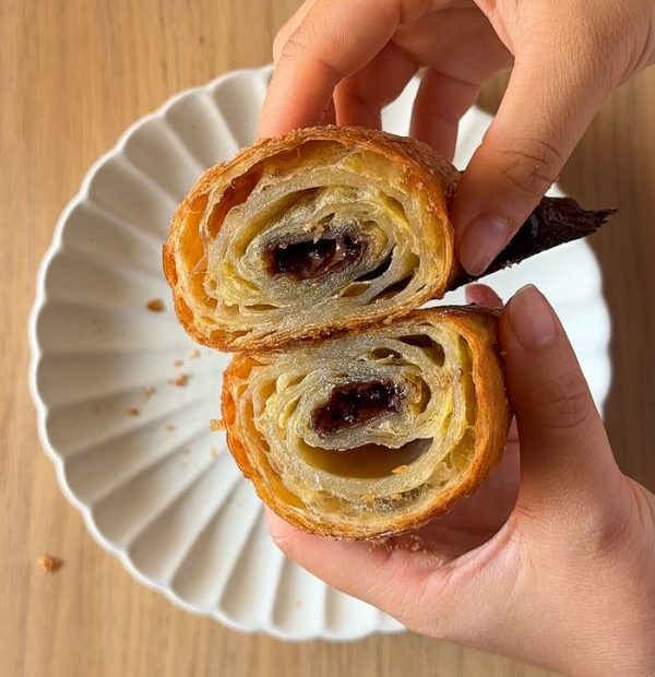 receta croissant de chocolate con papel de arroz