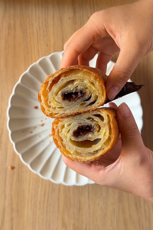 receta croissant de chocolate con papel de arroz
