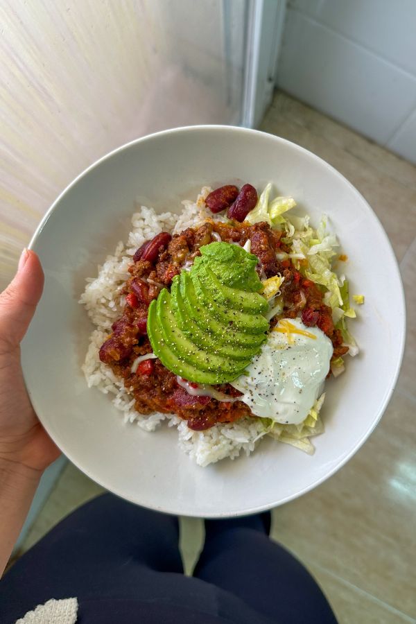arroz con chili de carne