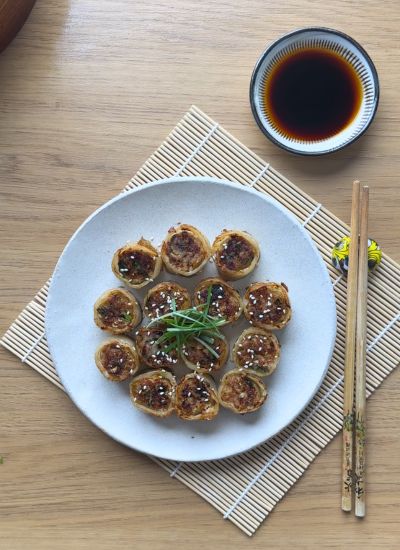 dumplings de cerdo papel de arroz cocinados